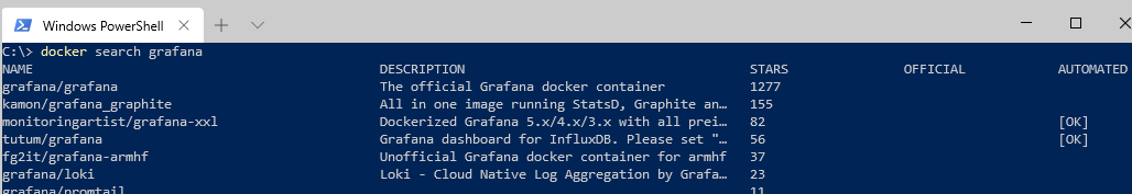 working docker search command