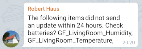 Telegram notification for missing update of sensor